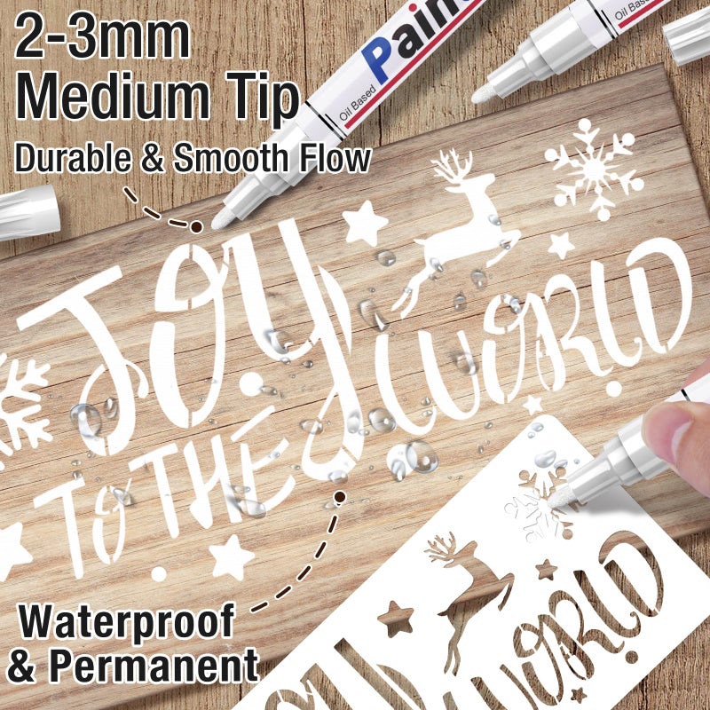 DAPAWIN White Permanent Marker Waterproof - 8 White Paint Markers for Metal Surfaces Tire Black Paper Wood Plastic Rocks Fabric  White Marker Permanent  Oil Based Paint Markers White Medium Tip - Image 2